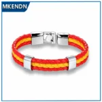 pulsera de cuero con bandera de país de España de alta calidad, Pulseras y brazaletes de fácil gancho para hombres y mujeres, Pulseras de joyería para hombres y mujeres